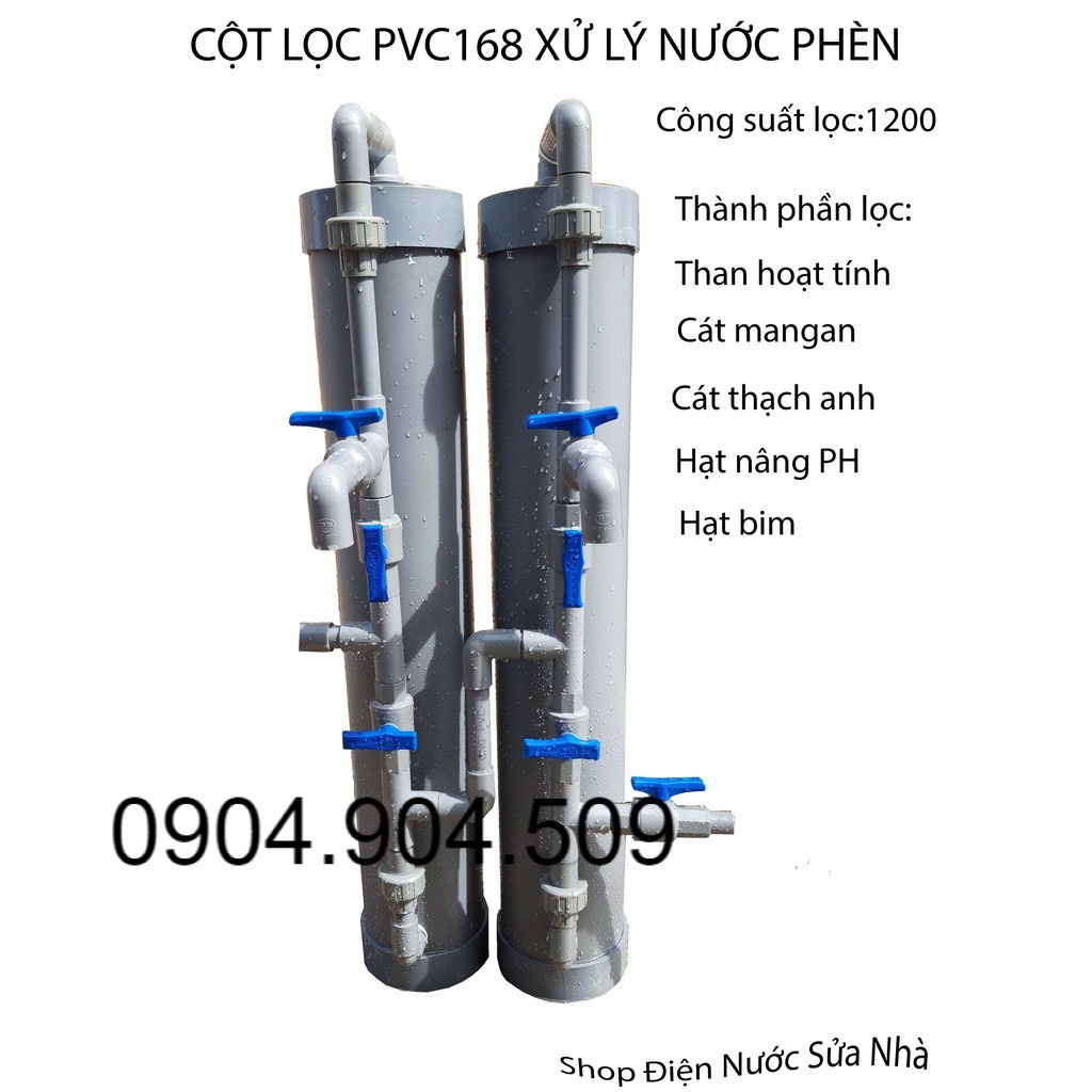 2 Cột lọc nước xử lý nước nhiễm phèn PVC168, đầy đủ vật liêu lọc nước xử lý phèn, kim loại năng.