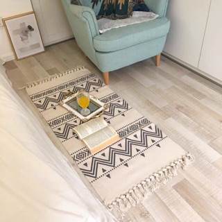 Thảm dệt thủ công canvas trải sàn, thảm trải bàn ghế phong cách Bắc Âu