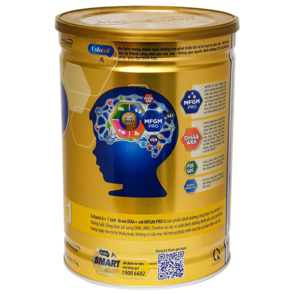 [CHÍNH HÃNG] Sữa Bột Mead Johnson Enfamil A+ Số 1 Brain DHA+ và MFGM Pro Hộp 1,7kg