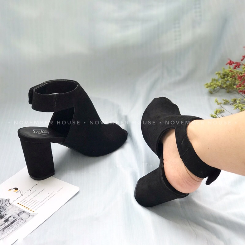 Giày boots nữ cao gót kiểu dáng hở mũi gót thô 8cm thời trang nữ , B2 - November House | BigBuy360 - bigbuy360.vn