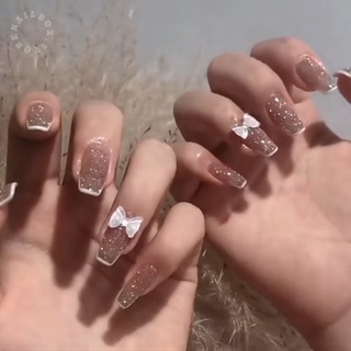 Bộ 24 móng giả đính đá cao cấp, dáng móng dài thời trang ( Tặng kèm keo và dũa )