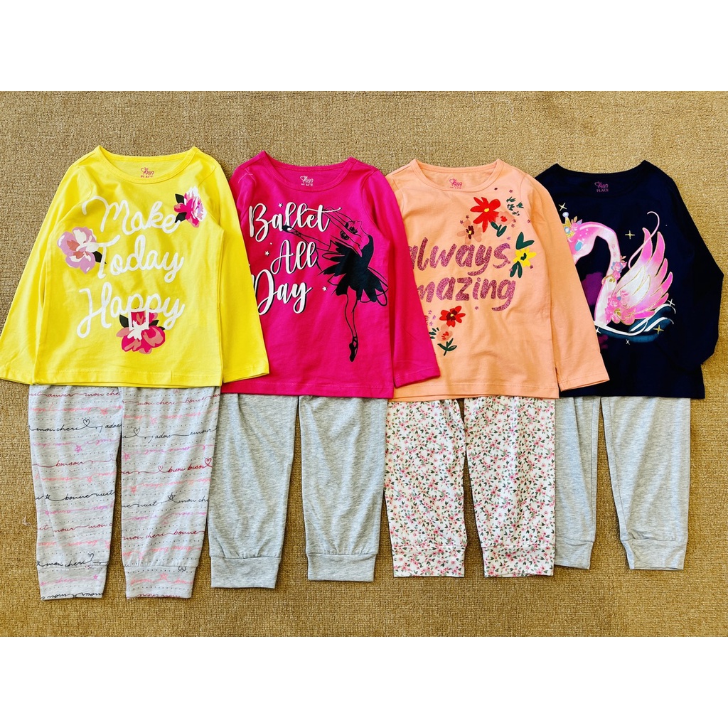 Bộ cotton dài tay bé gái đại Place