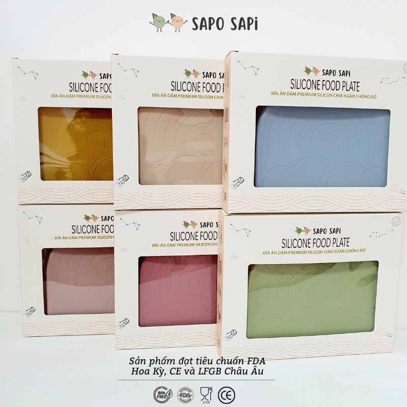 Khay ăn dặm Premium Silicon chia ngăn có đế hút chân không chống đổ Cloudy SAPO SAPi - Dusty Blue