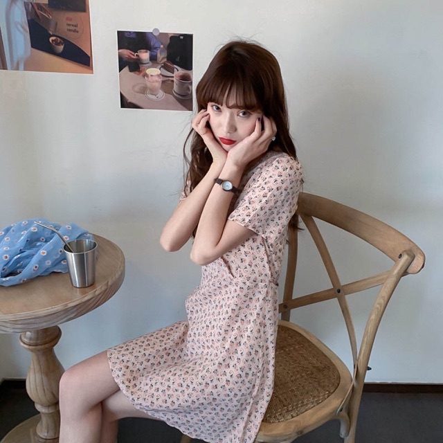Đầm hoa nhí cổ v dây nơ eo ulzzang hàn quốc siêu xinh | BigBuy360 - bigbuy360.vn