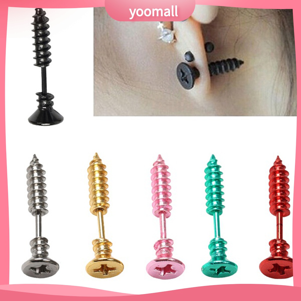 Đôi khuyên tai kim loại hình đinh vít thời trang Unisex