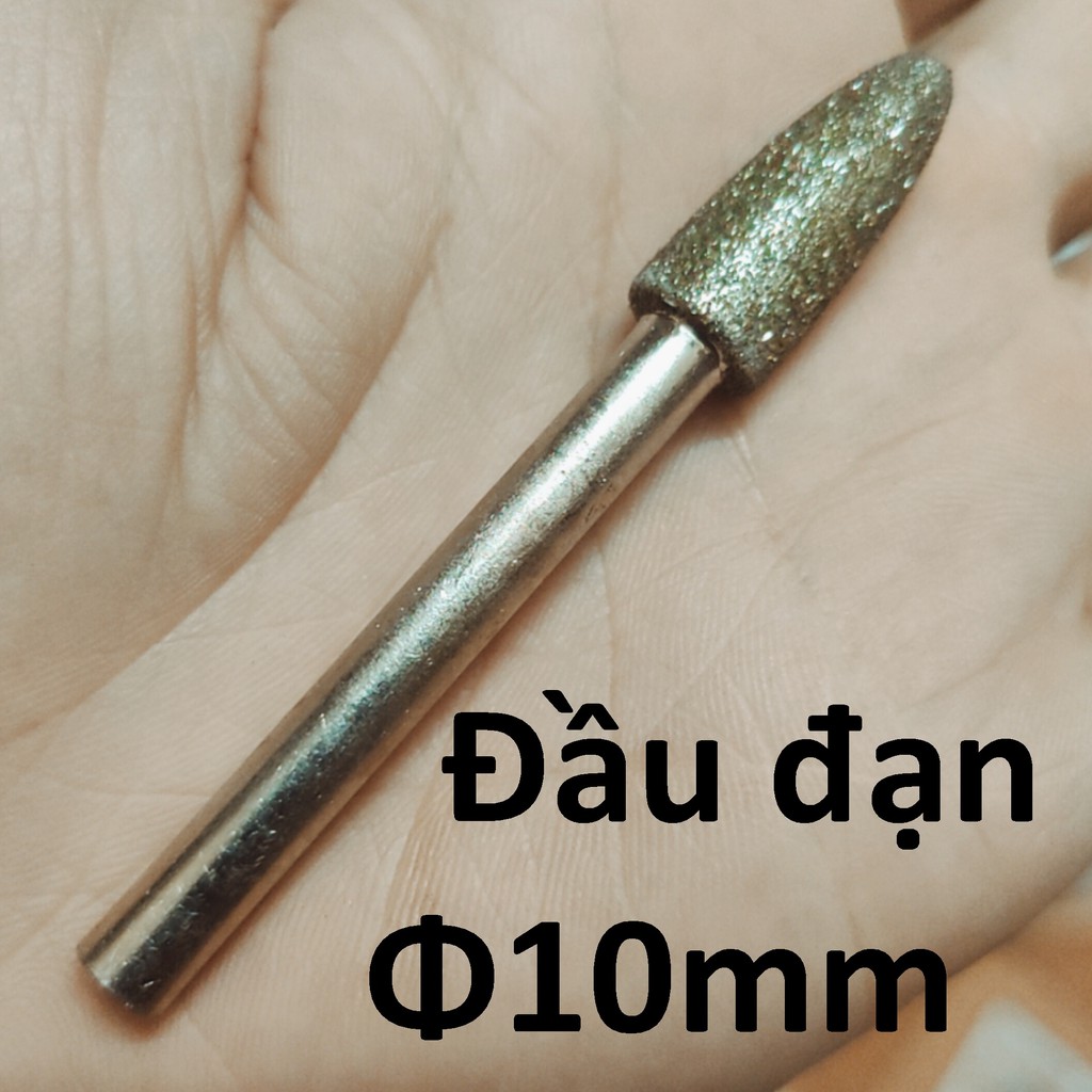 Mũi mài kim cương, mũi mài khắc đá, ngọc, hình đầu đạn 10mm, cán 6mm