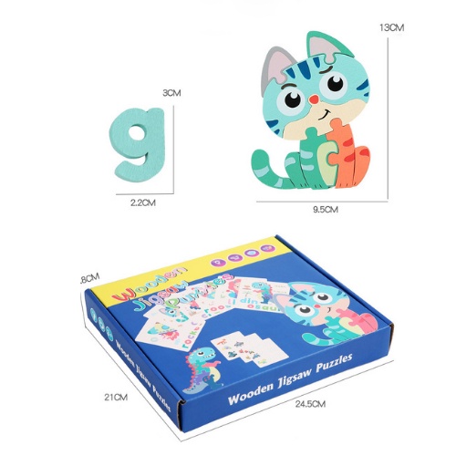 Đồ chơi ghép hình Wooden Jigsaw - Xếp hình động vật, ghép chữ tiếng anh- Rèn khả năng tư duy quan sát của bé