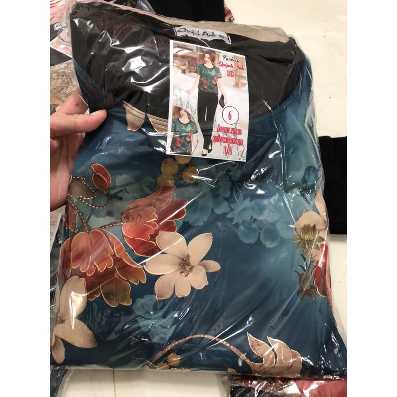 Đồ bộ trung niên áo gấm phối quần cotton mịn cao cấp