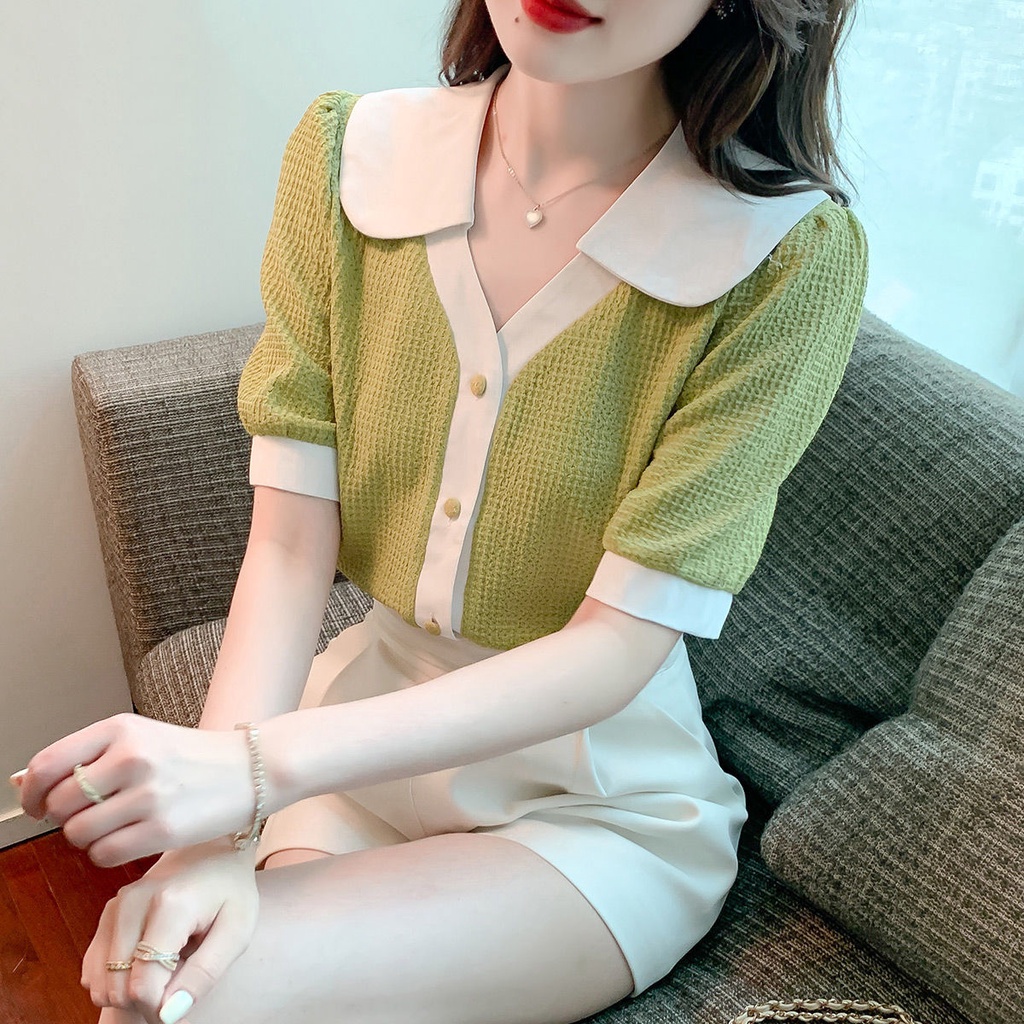 Áo chiffon Ngắn Tay Cổ Búp Bê Phong Cách Phương Tây Thời Trang Mùa Hè Cho Nữ