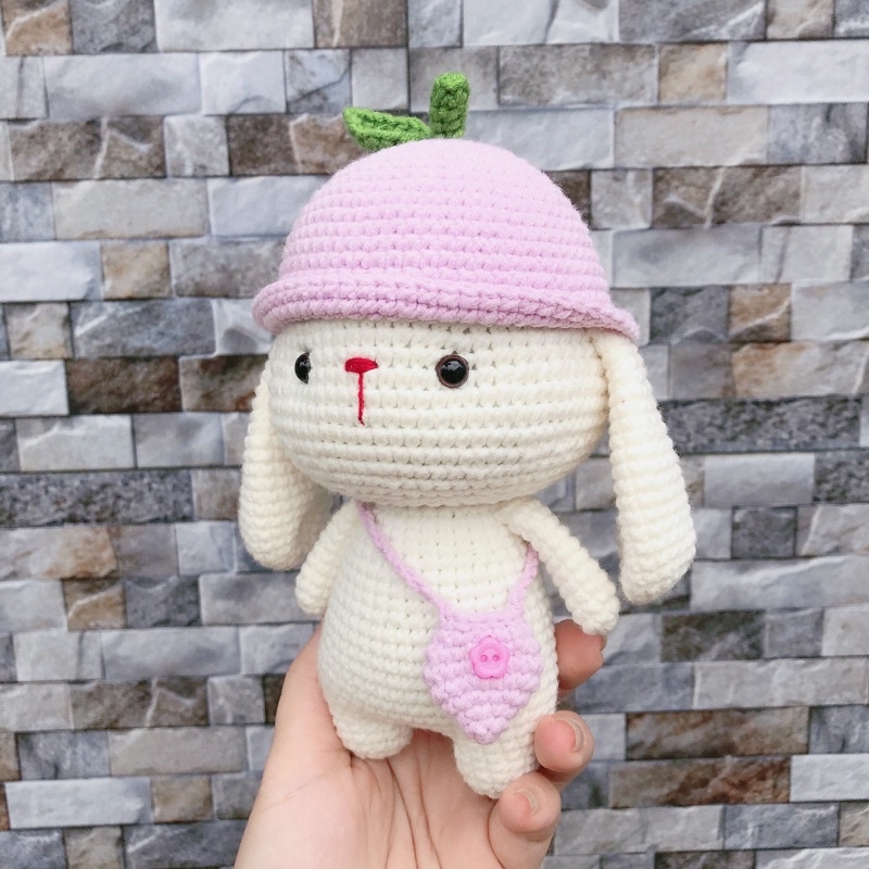 Con Thỏ Tai Dài Nhồi Bông Bằng Len Dễ Thương Cho Bé - Thú Bông Handmade Đan Móc Thủ Công Bằng Tay