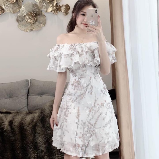 Váy hoa 3d trễ vai