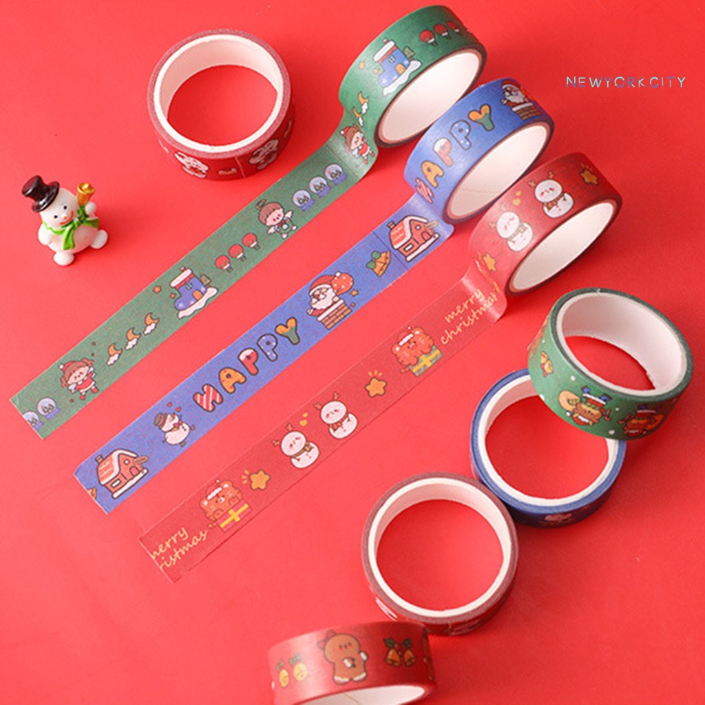 3 Cuộn Băng Dính Washi Họa Tiết Hoạt Hình Màu Sáng Dễ Thương Trang Trí Giáng Sinh