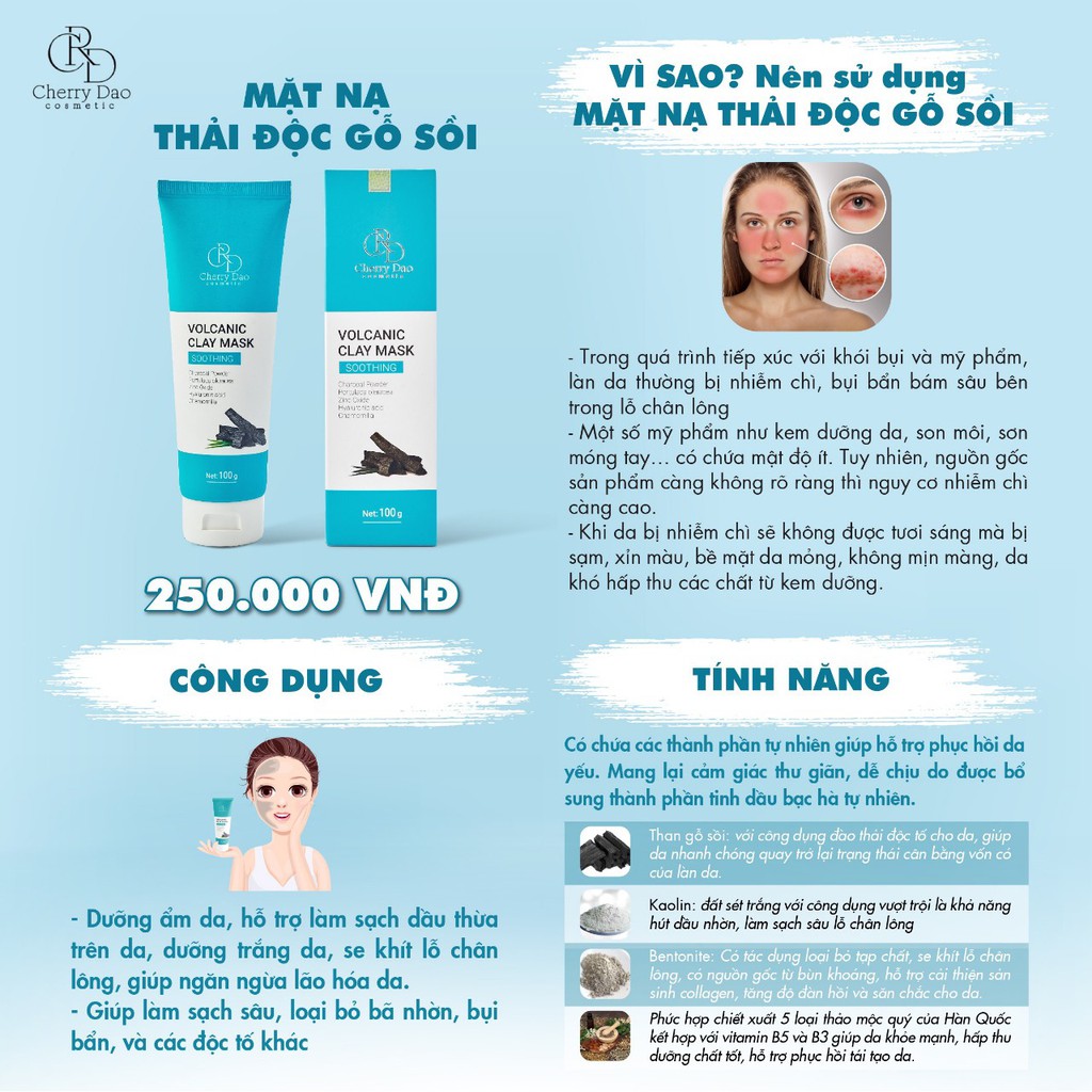 MẶT NẠ DƯỠNG DA  Thải Độc Hút Chì Đất Sét than gỗ sồi Volcanic Clay Mask CRD