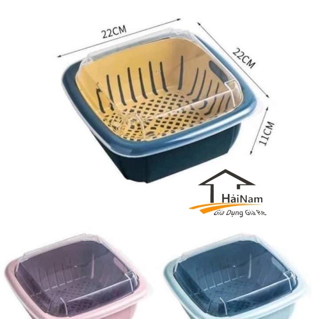 {FREE SHIP}Bộ Rổ Hoa Quả Vuông BASKEE 3 in 1 Kèm Chậu Có Nắp Đậy Chất Liệu Nhựa Cao Cấp