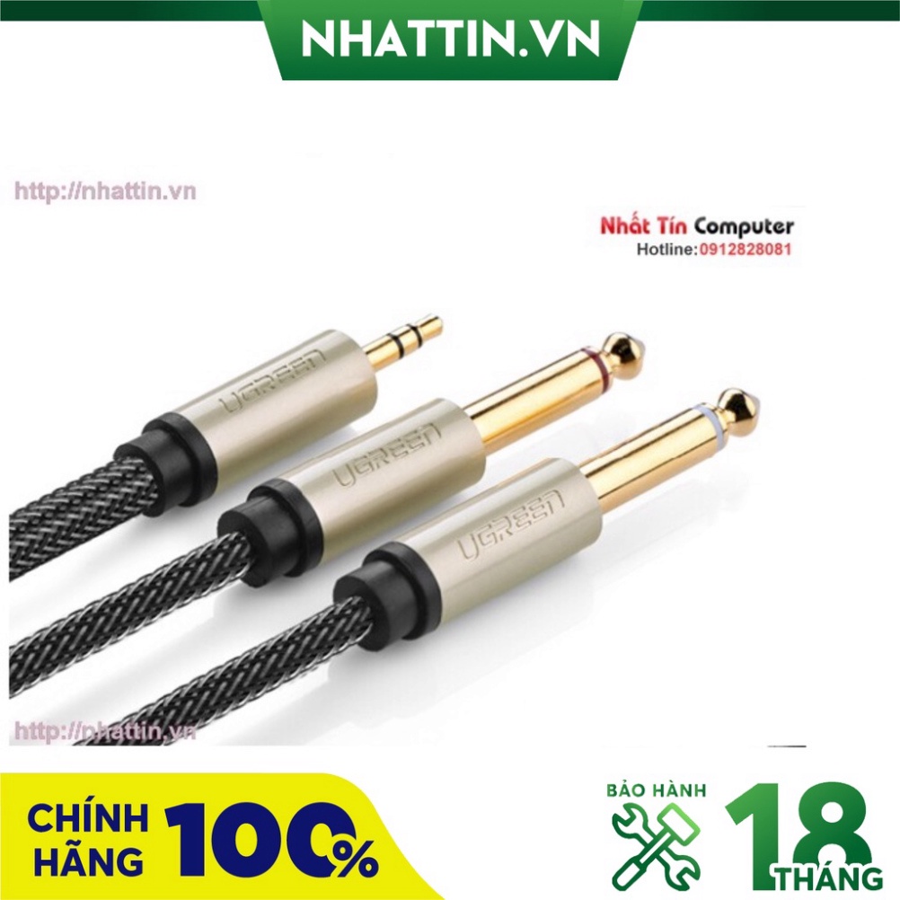 Cáp Audio 3.5mm to 2 đầu 6.5mm dài 5m chính hãng Ugreen 10619 mạ vàng cao cấp - Phân Phối Chính Hãng