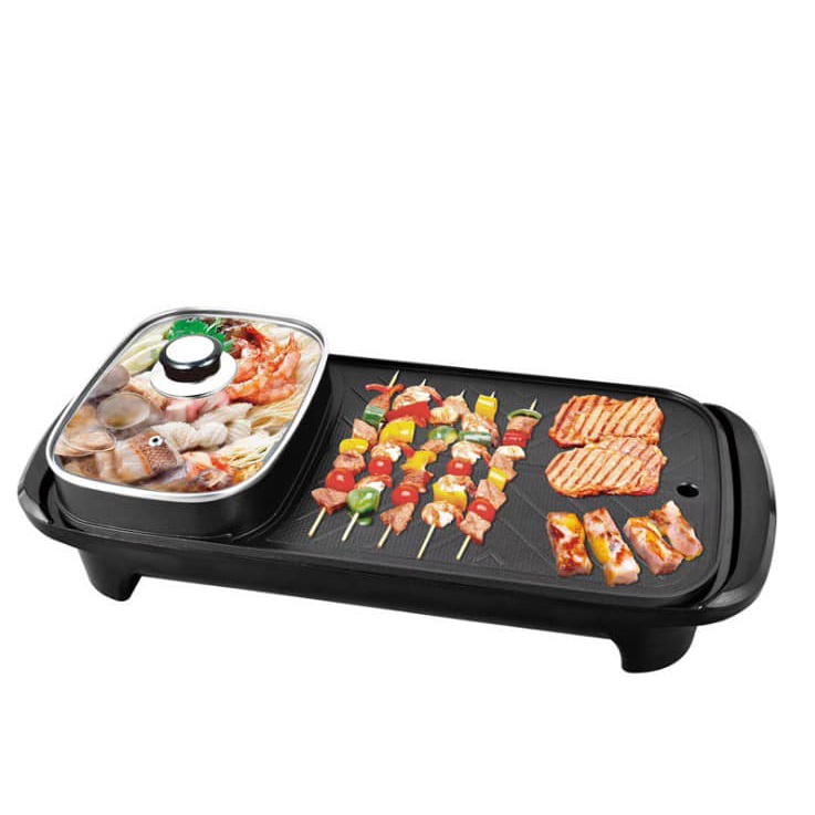 Bếp Lẩu Nướng Đa Năng 2 Ngăn Cao Cấp Chính Hãng - Nồi Nướng Lẩu Điện Gia Đình Không Khói Chống Dính 2 Trong 1