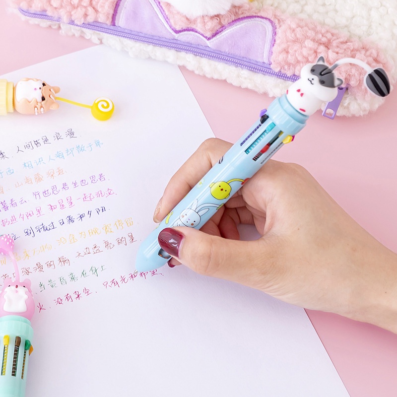 Bút Viết Bấm 10 Màu Mực Tiện Lợi Trang Trí Sổ Vở Bullet Journal Cây Bút Nhiều Màu Cute Xinh Xắn