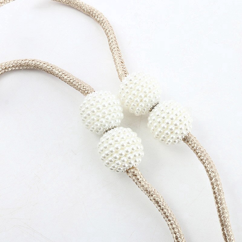 1Pcs Magnet Curtain Belt Woven Rope Imitation Pearl Buckle Free Punch Back Clip Curtain Accessories