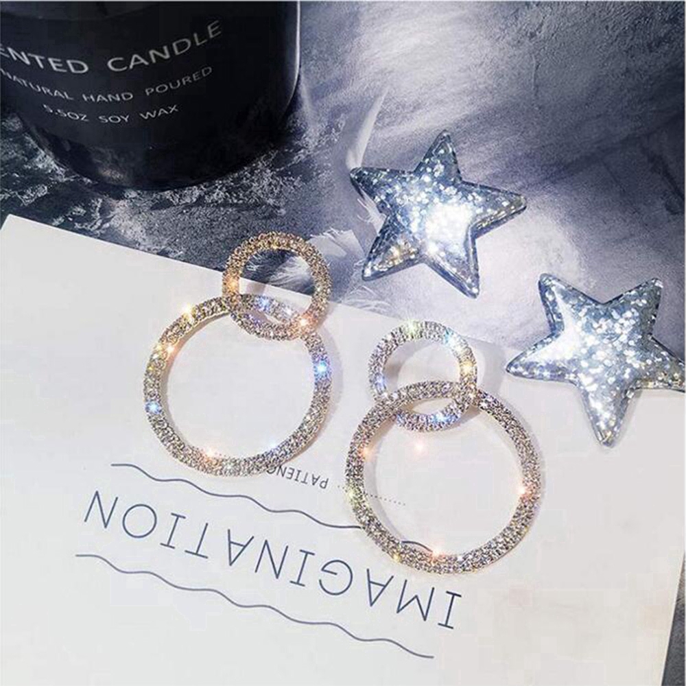 Bông tai hình tròn đính đá phong cách Hàn Quốc thời trang cho nữ