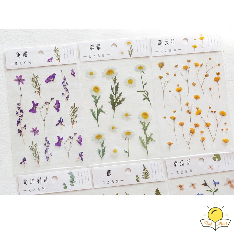 Sticker hoa lá Vintage trang trí, miếng nhán dãn hình hoa lá dán sổ, điện thoại Vpp Tuệ Minh