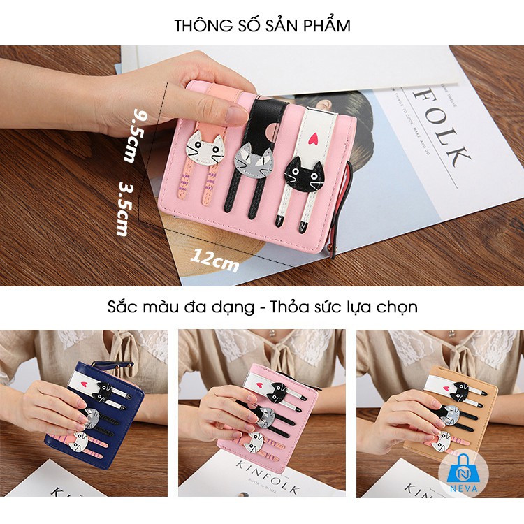 [ Mẫu Hot] Ví Nữ 3 mèo dễ thương xinh xắn dây kéo NEVA8254 | BigBuy360 - bigbuy360.vn