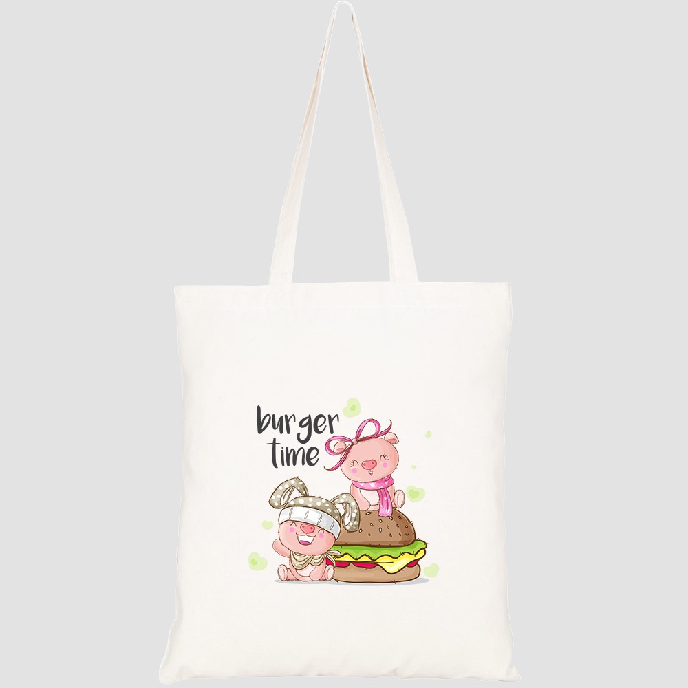 Túi vải tote canvas HTFashion in hình cute pig animal burger HT184
