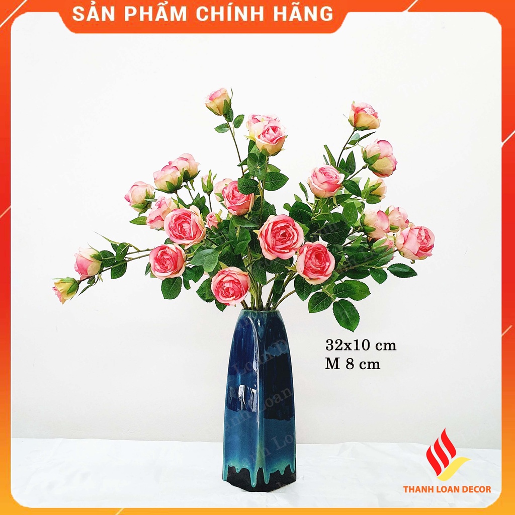 Bình hoa gốm sứ Bát Tràng trang trí phòng khách cỡ trung cao 25 cm - 32 cm -  Men xanh hỏa biến