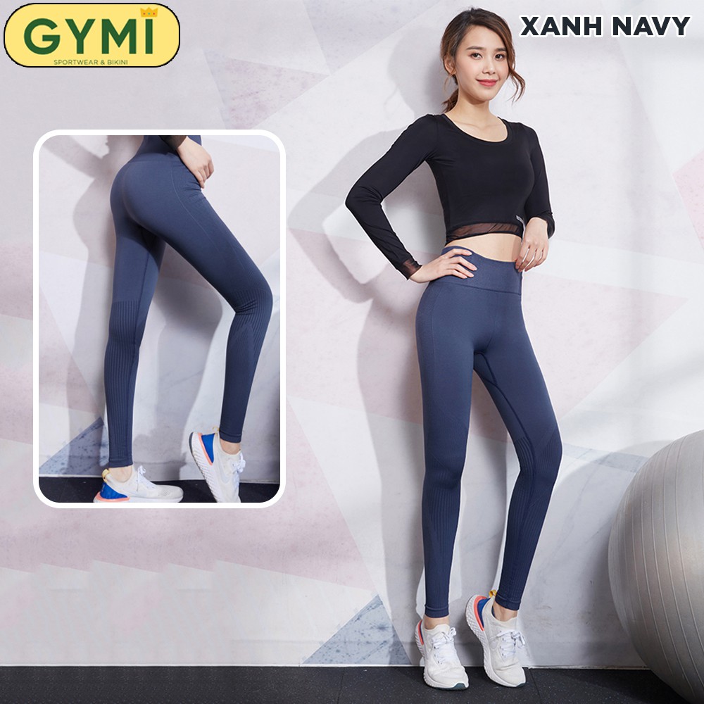 Quần tập gym yoga nữ GYMI QD03 dáng legging dài thể thao chất dệt kim co giãn lưng cao nâng mông