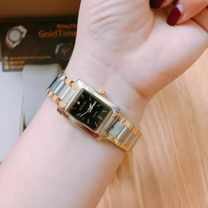 Đồng Hồ Nữ Vuông Halei Dây Thép Chống Gỉ Chống Xước Đồng Hồ Kim Chống Nước