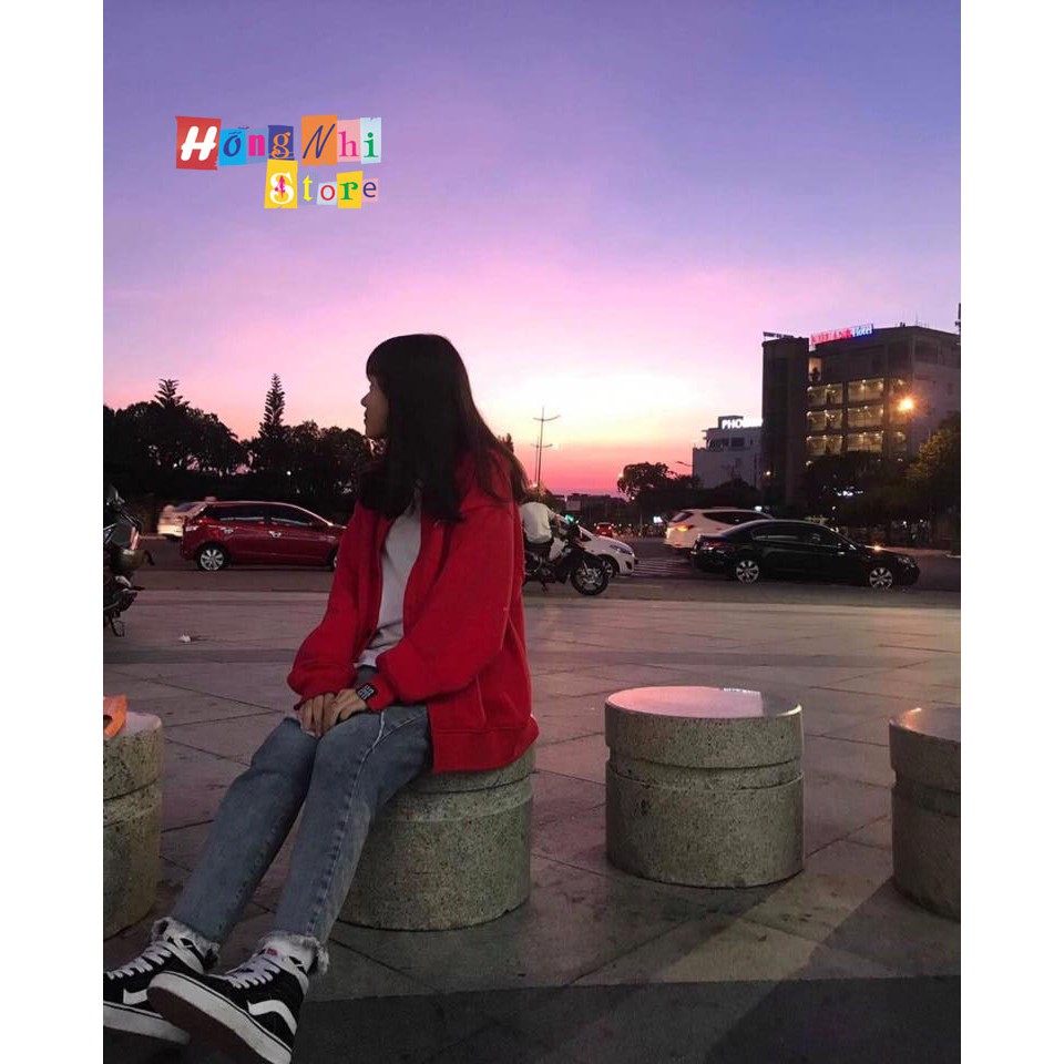 Áo Khoác Hoodie Zip Trơn Oversize Ulzzang Unisex Hoodie Dây Kéo Màu Đỏ Dáng Rộng - MM | BigBuy360 - bigbuy360.vn