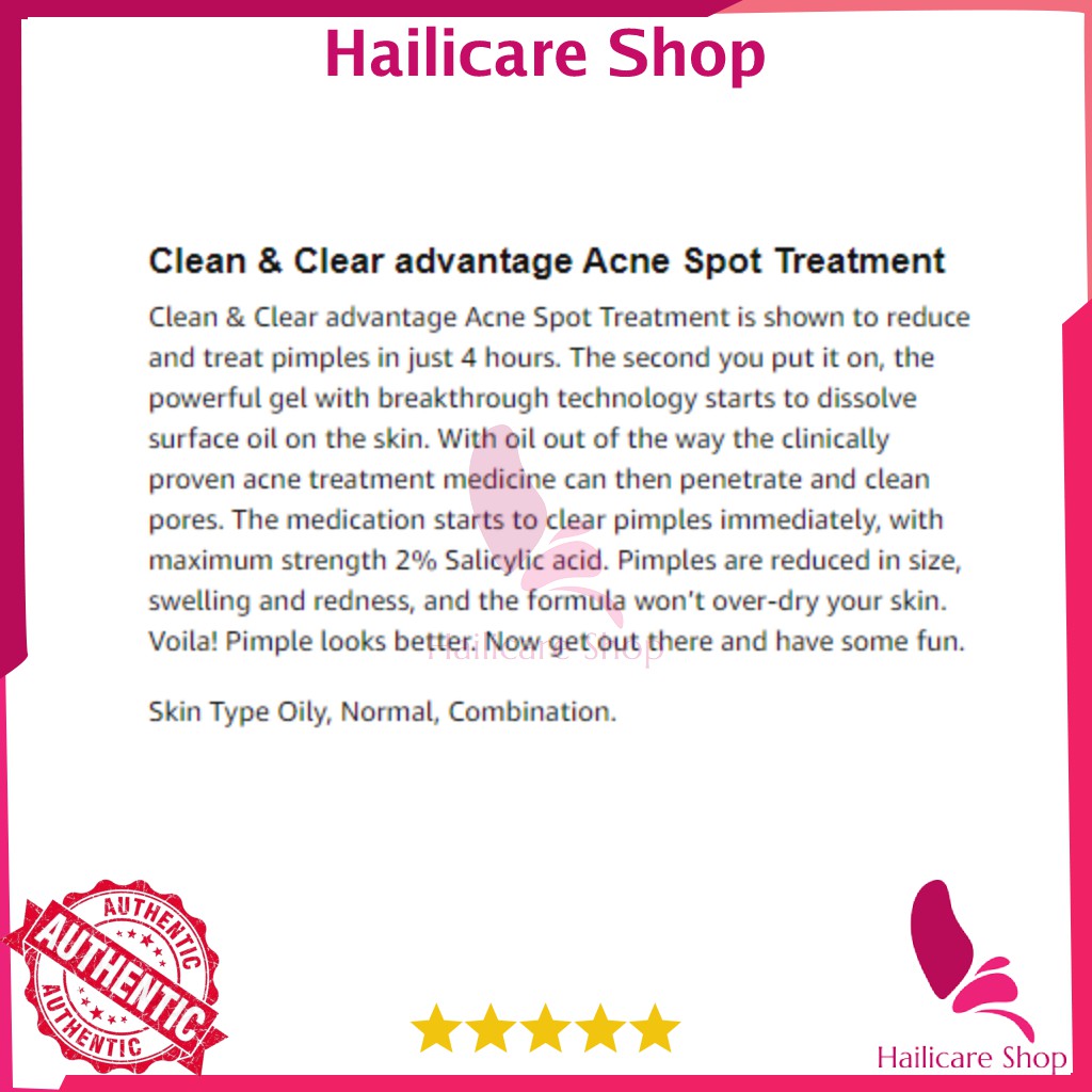 [Nhập Mỹ] Gel Clean &amp; Clear Advantage Advantage Acne Spot Treatment