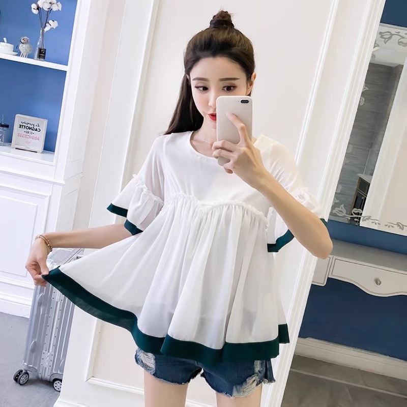 Sét áo bầu babby doll trắng hàn quốc và quần sooc bầu