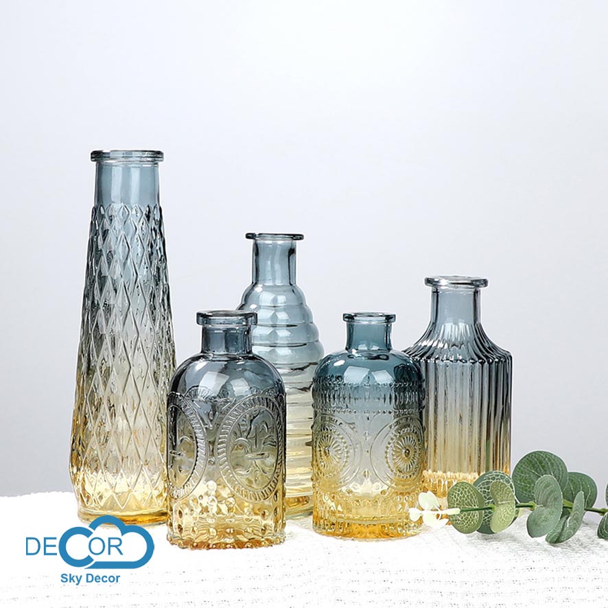 Bình hoa vintage ombre Sky Decor - Lọ thủy tinh cắm hoa, lo thủy tinh decor bàn làm việc