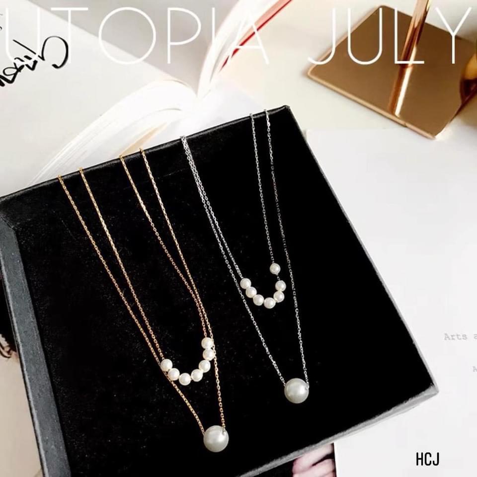 Dây chuyền nữ bạc ta, dây chuyền kép 2 tầng mix hạt trai nhân tạo sang trọng - Kho sỉ bạc Nhất Linh