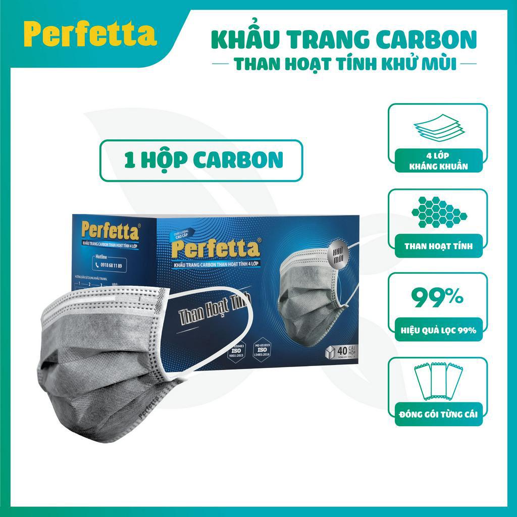 Thùng 400 Cái Khẩu trang 4 lớp than hoạt tính Perfetta Carbon (40 Cái/Hộp)