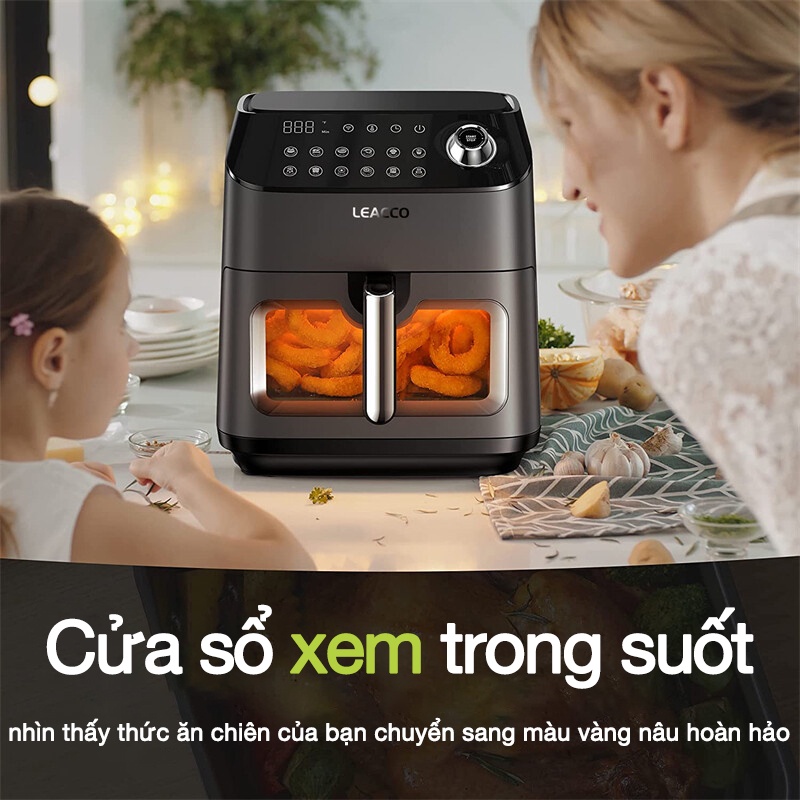 Nồi chiên không dầu điên tử cao cấp  LEACCO AF060/ AF060W 12 chế độ cài đặt tráng gốm chiên nhanh dễ theo dõi đồ ăn 6L