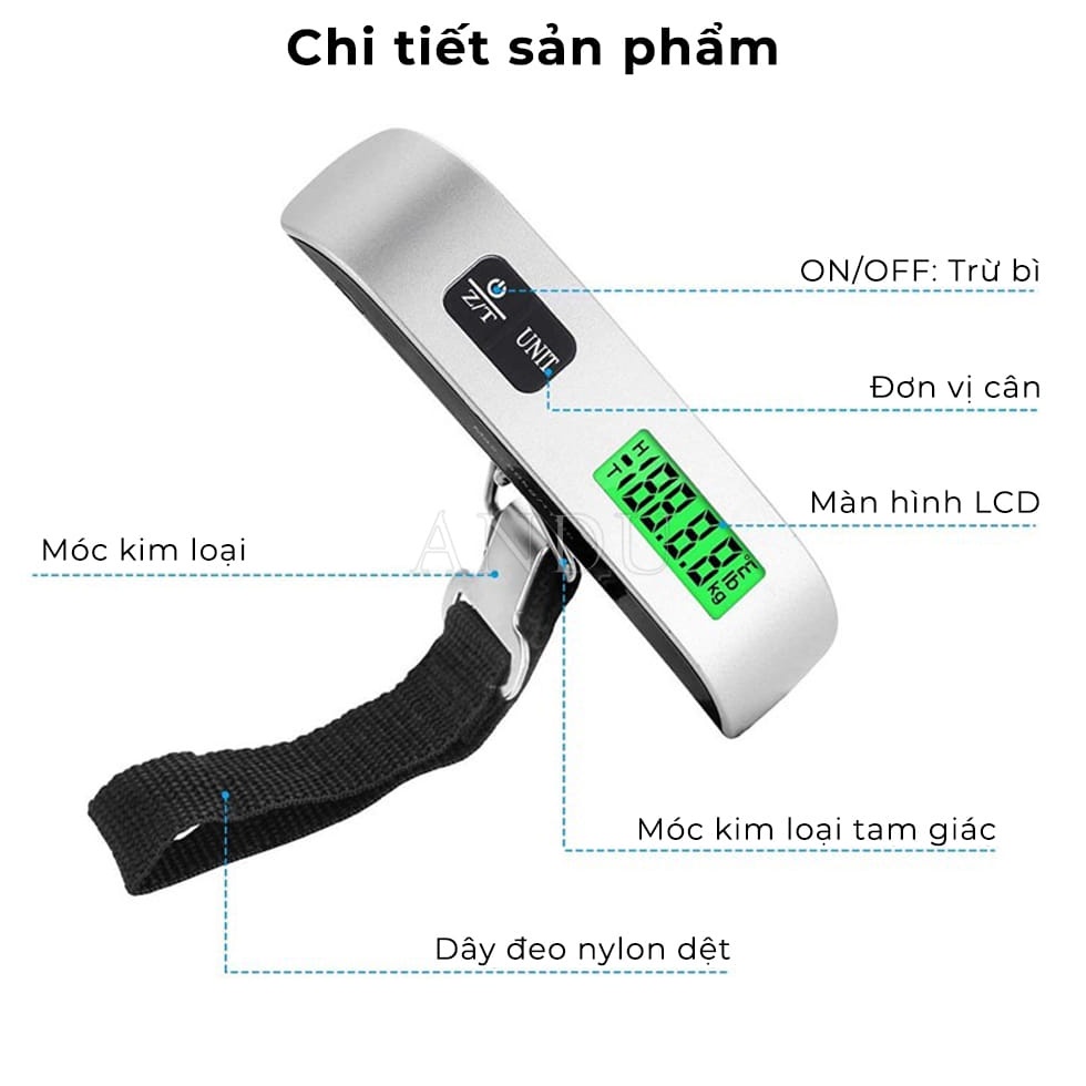 Cân Điện Tử Màn Hình LCD Cầm Tay Tối Đa 50Kg, Cân Điện Tử Cầm Tay Chuyên Dụng