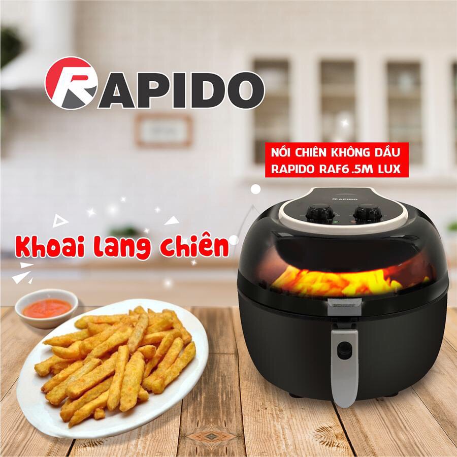 Nồi chiên không dầu Rapido, Nồi chiên không dầu 6,5l cơ, điện tử, chống dính teflon an toàn cho sức khỏe