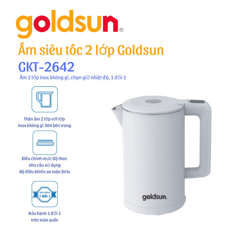 Ấm đun nước siêu tốc thông minh 1,7L Goldsun GKT2642