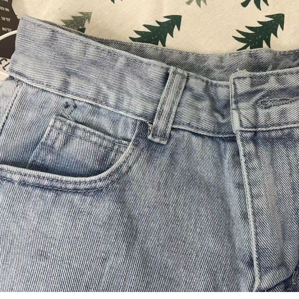 Quần jean baggy nữ lưng cao ống rộng đứng chất liệu jean cotton