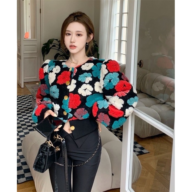 Áo khoác ghi lê len hoa nổi koreastyle