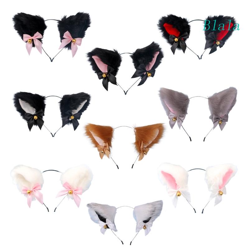 Băng Đô Cài Tóc Hình Tai Mèo Phối Lông Và Chuông Dễ Thương