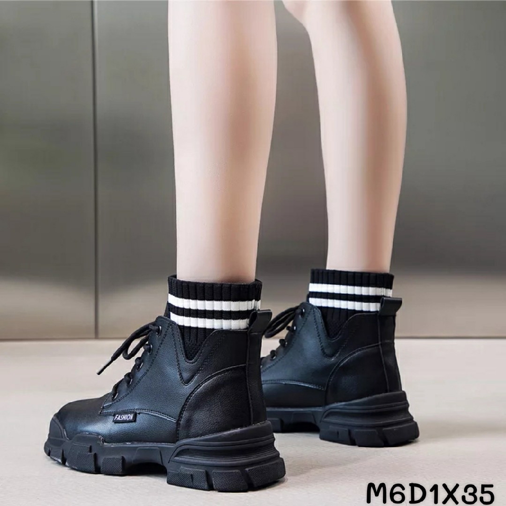 [New Fashion] Boot Nữ Chất Da Mềm Cổ Phối Chun Len Fashion M6 (Fullbox)