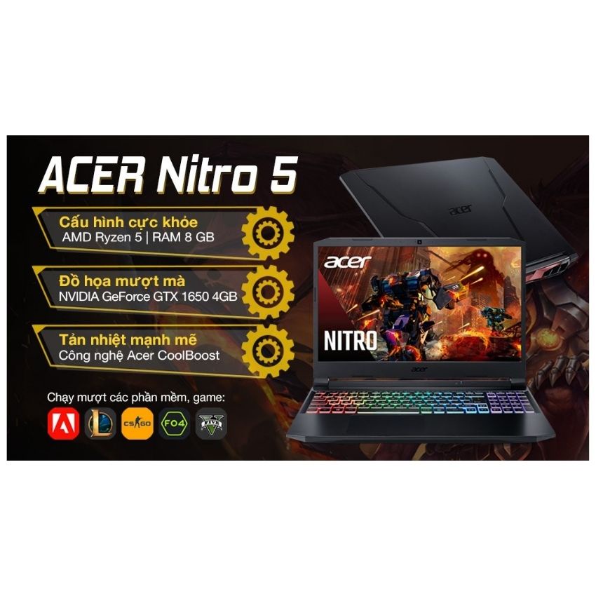 Laptop Acer Nitro 5 AN515-45-R3SM (NH.QBMSV.005)/ Black/ AMD Ryzen R5 5600H (3.20 Ghz, 16 MB) - Hàng chính hãng