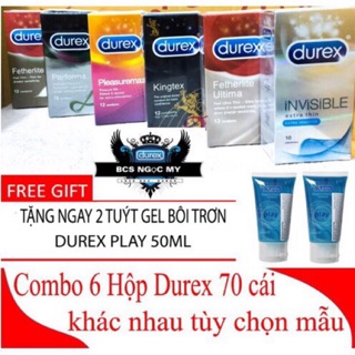 Combo 6 hộp Bao cao su Durex + 2 gel bôi trơn