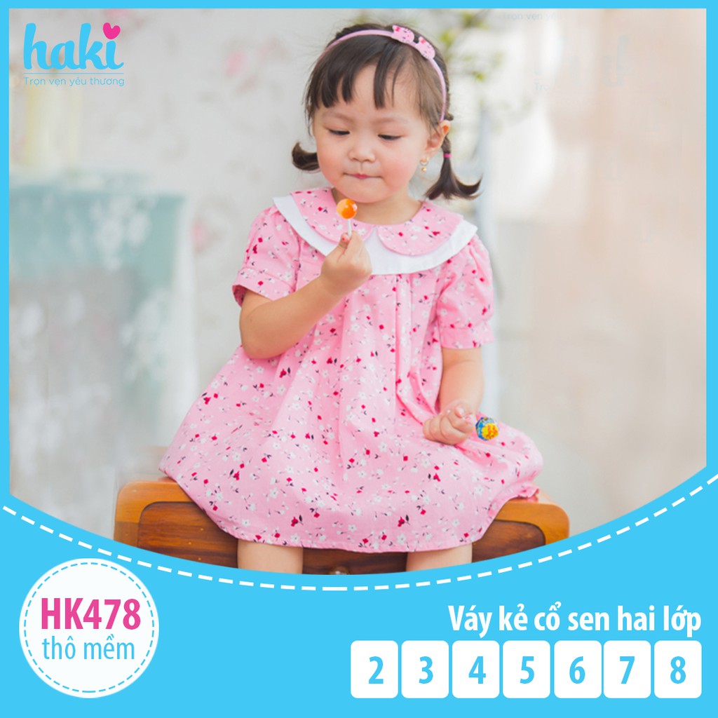 Váy bé gái thiết kế cộc tay vải thô cổ sen hai lớp - HAKI HK479