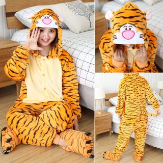 Bộ đồ ngủ liền thân tay dài in hình hổ hoạt hình dễ thương cho nữ