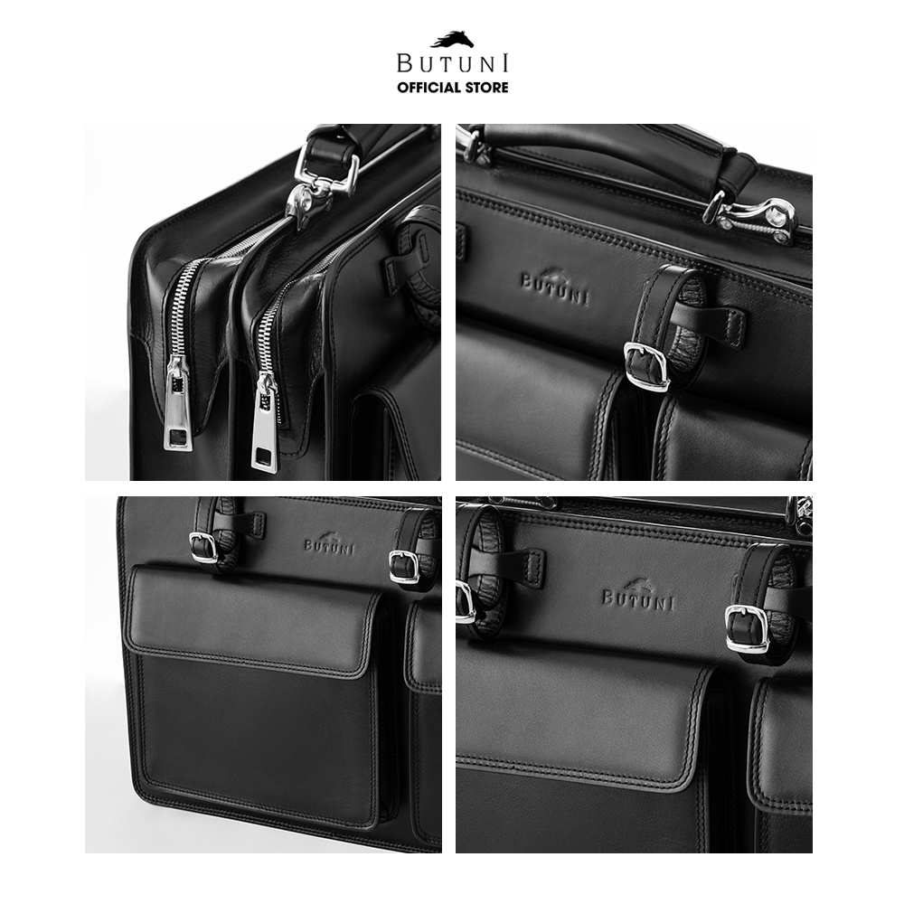 Cặp da thật Butuni Business Messenger Satchel - Đen
