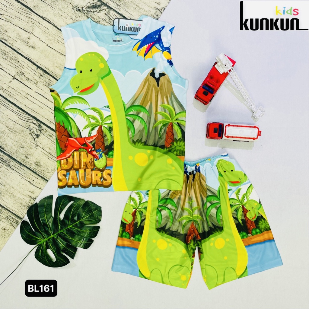 Quần áo bé trai in hình 3D khủng long con thun lạnh - Đồ bộ bé trai size đại từ 10-60kg KunKun BL161