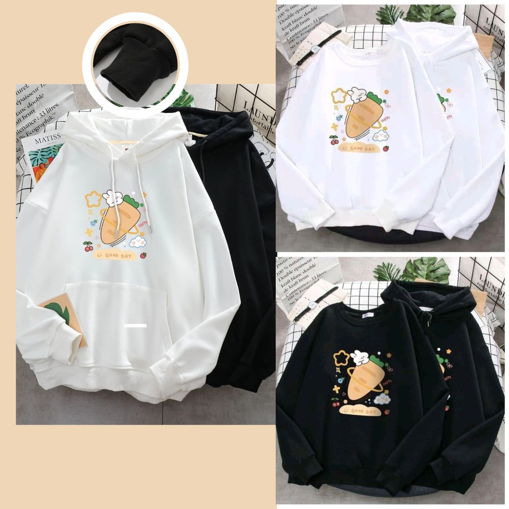 Áo Hoodie Sweater CARROT Cute Nỉ Bông form rộng basic tay dài dày dặn ấm áp cặp đôi nam nữ unisex Aomivn